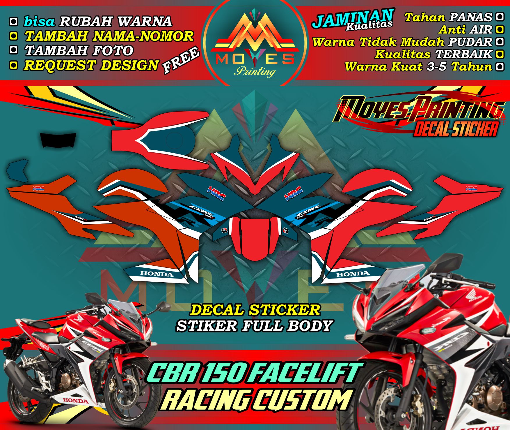 decal cbr 150 stiker cbr facelift sticker fullbody cbr 150 racing