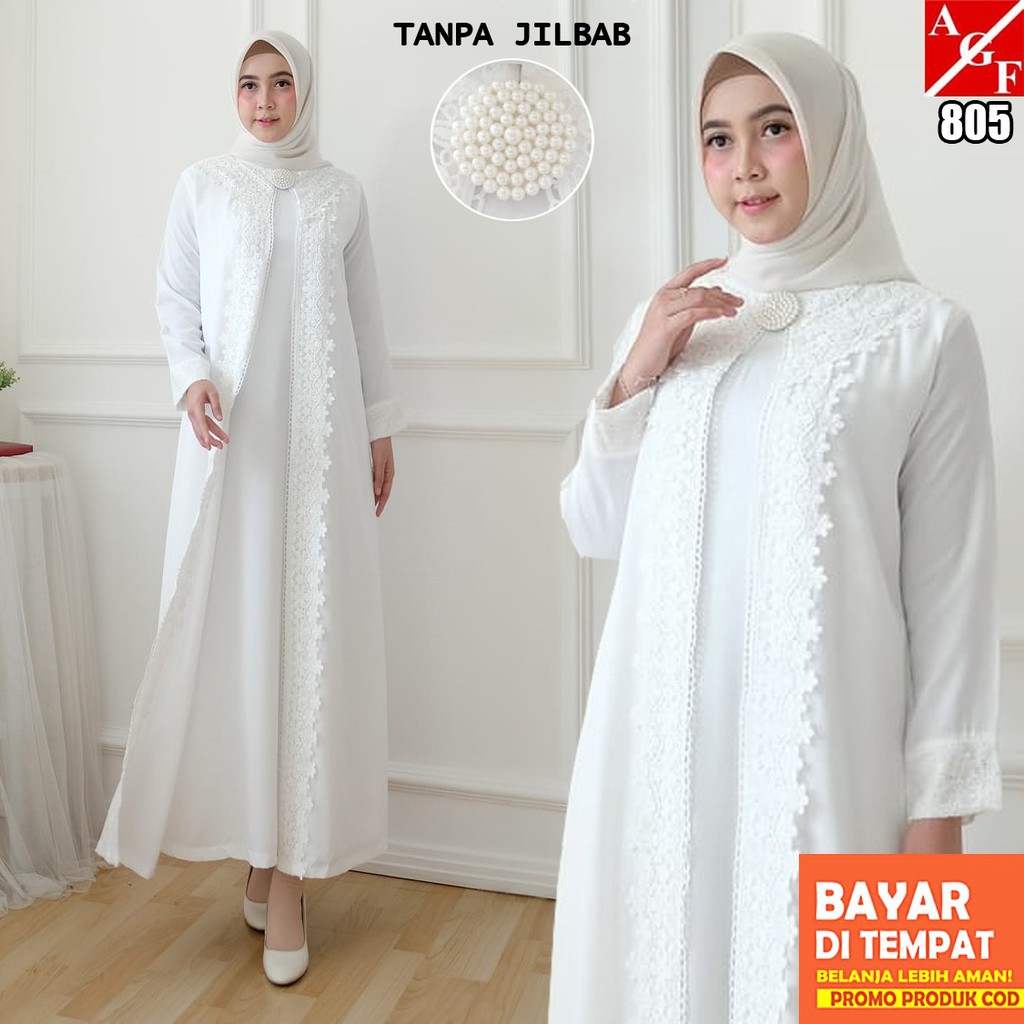 SALE!! Baju Gamis Wanita Brukat / Gamis Putih Lebaran Umroh Haji / Busana Muslim Wanita / Gamis Putih #9
