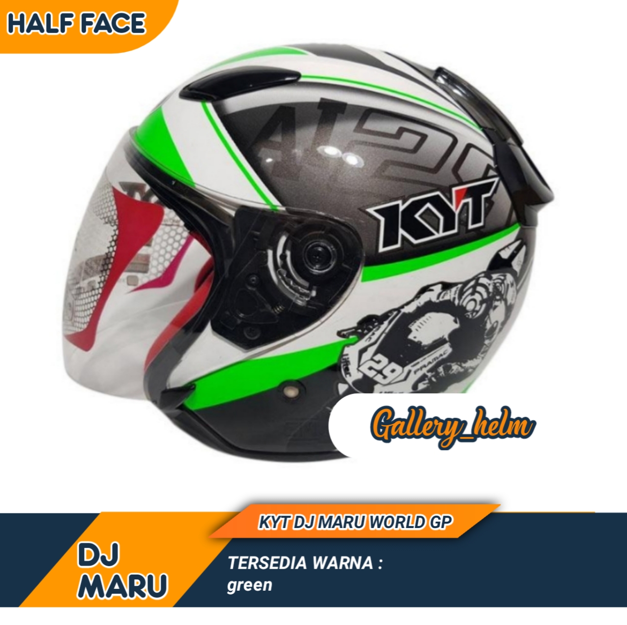 HELM KYT DJ MARU MOTIF WORLD GP HIJAU HELM KYT HALF FACE KYT