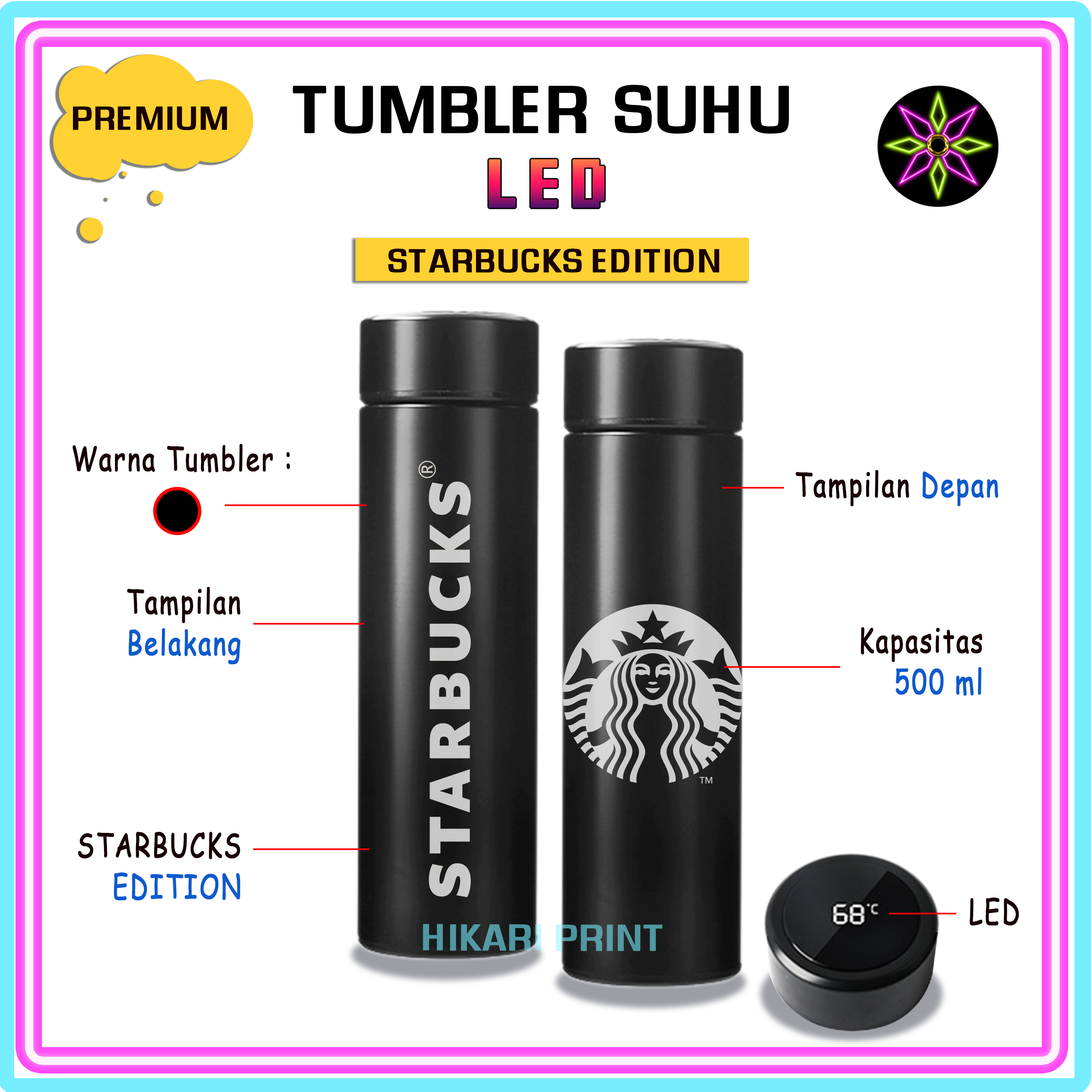 Hikari Print TUMBLER STARBUCKS ORIGINAL BOTOL MINUM STAINLESS 500ML