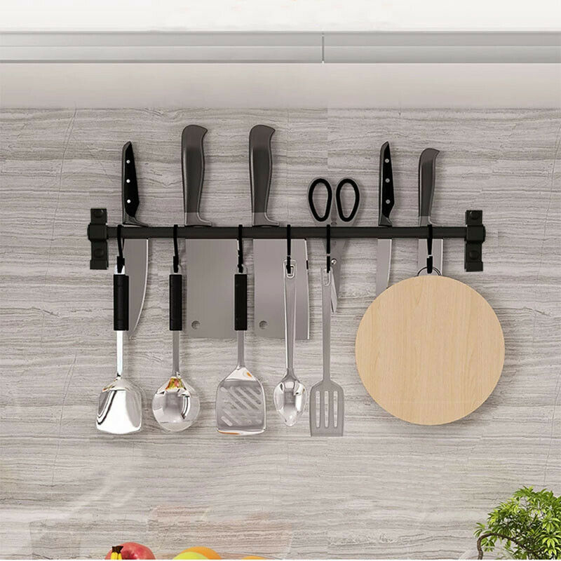 Kitchen Rail Rack Wall Mounted Utensil Hanging Rack Hanger 6 Hooks ...