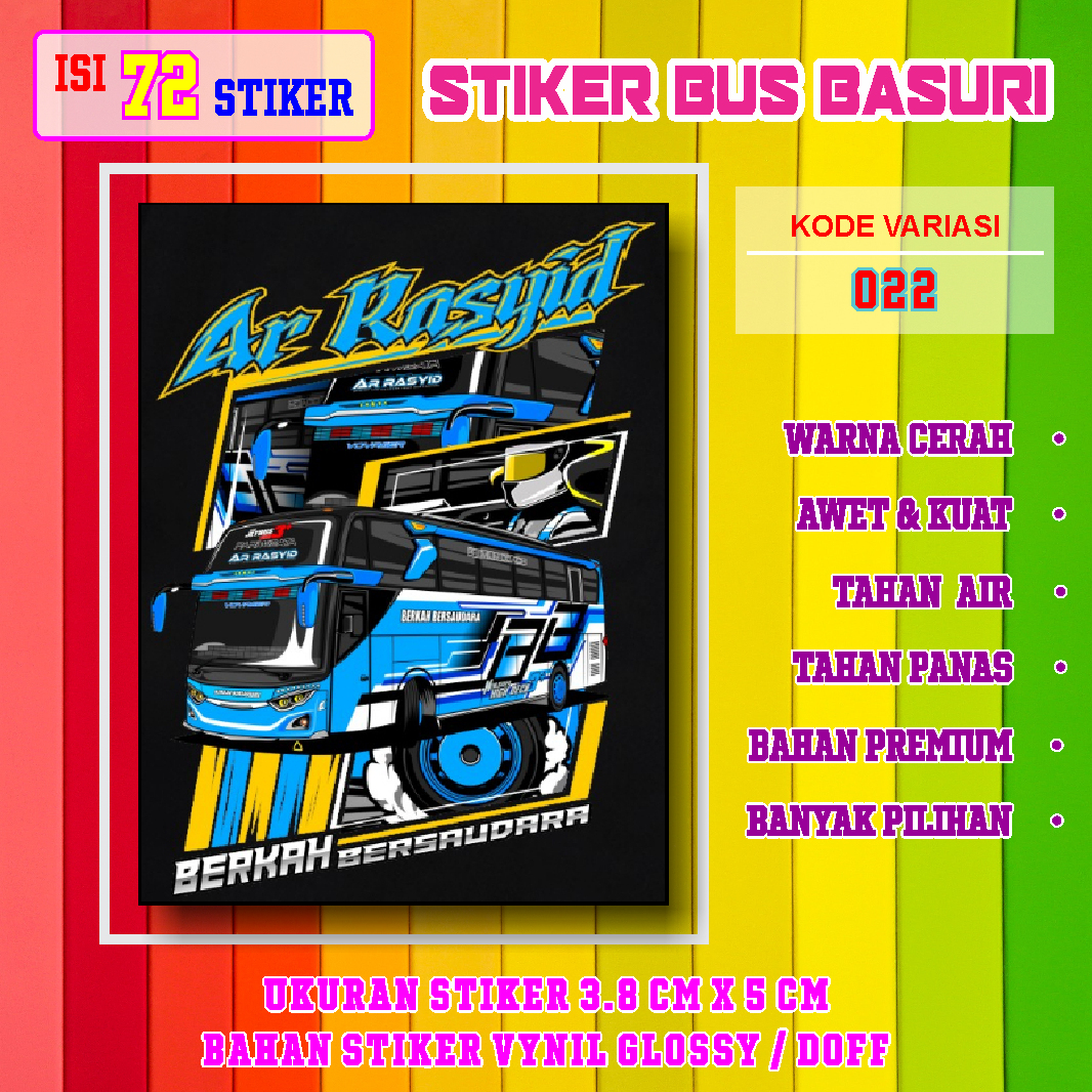 Stiker Bus Basuri AR RASYID [022] Isi 72 Pcs Warna Cerah Awet Jelas ...