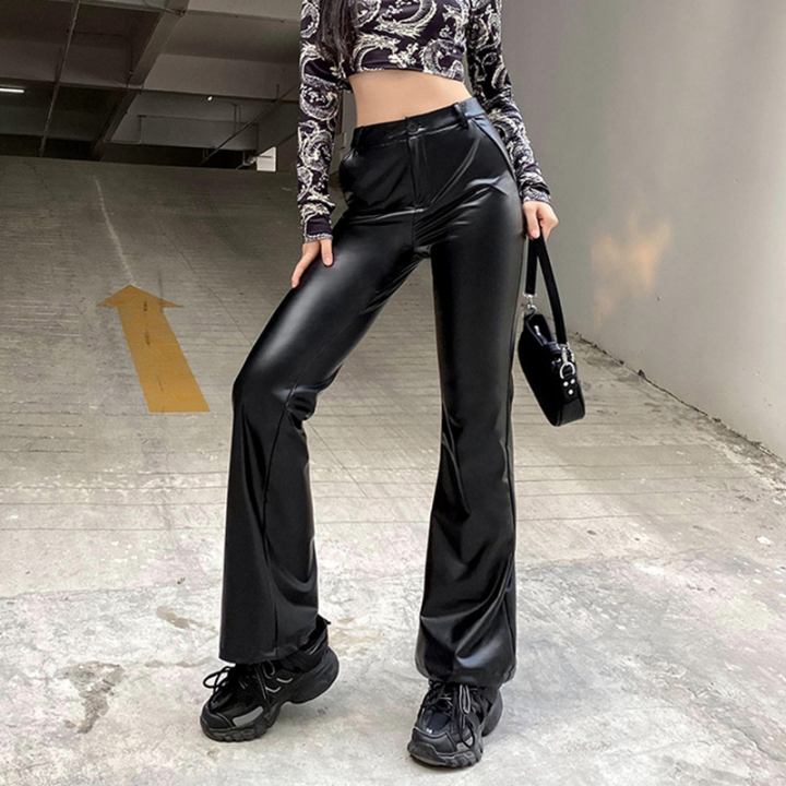 high waisted flare leather pants