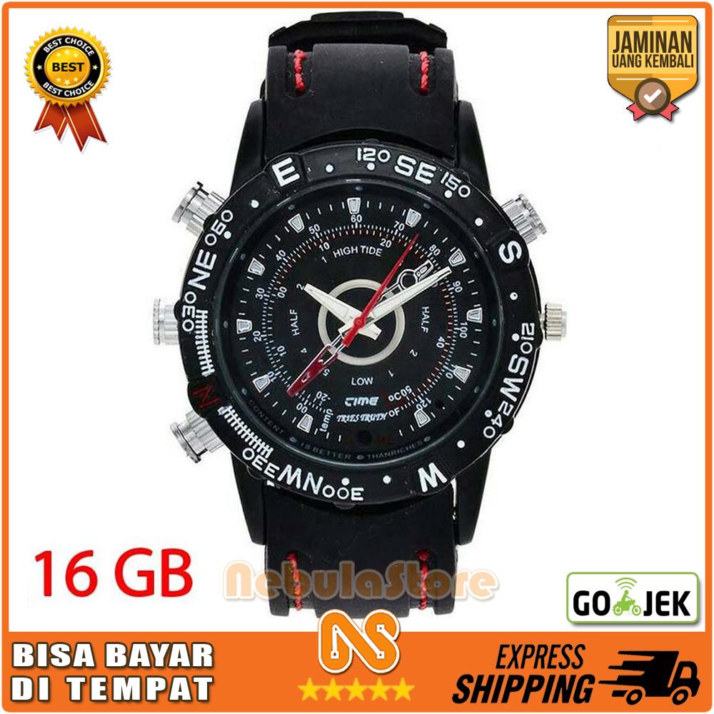 Spy Cam Watch 16 GB - Jam Tangan Kamera Tersembunyi -16gb Tali Karet Hitam