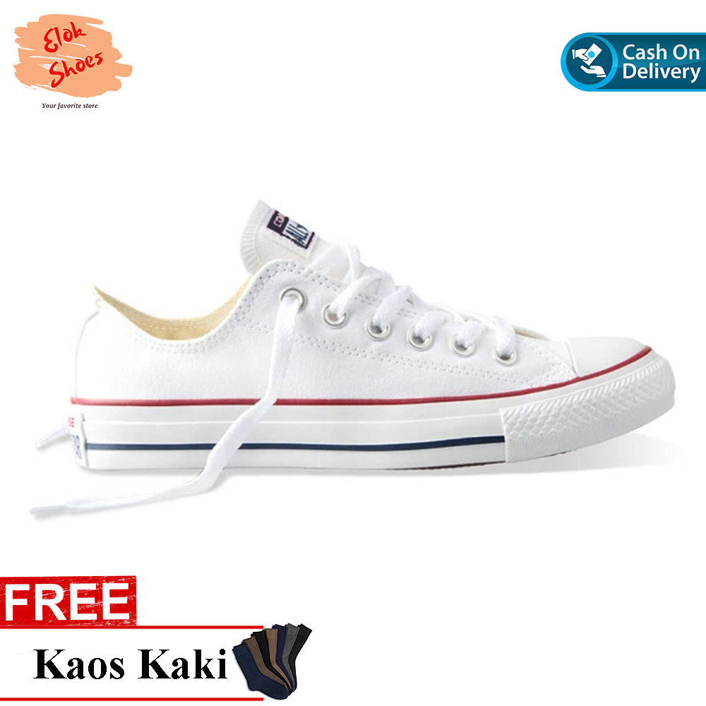 Sepatu Casual All Star Putih List Merah New Sepatu Klasik Wanita Sepatu Sneakers SkateBoarding Terlaris Free Box Elok Shoes