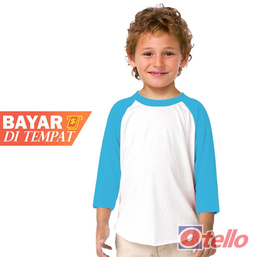 OTELLO Kaos Anak Raglan Polos Anak Laki-Laki Premium Lengan3/4 O-Neck/ Raglan Putih-Tangan Kombinasi Kaos Polos Anak Laki-Laki / Plain T-Shirt / T-Shirt Raglan / Kids T-Shirt boy / Crew O-Neck / Cotton combed 30s / Premium Quality / Raglan Sleeve 3/4