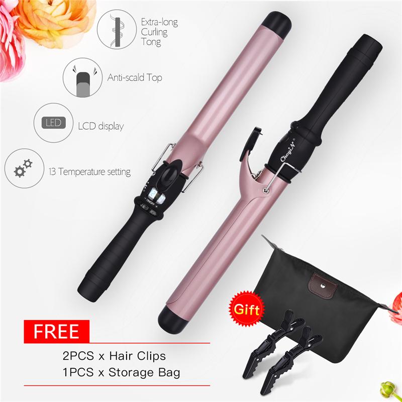 CkeyiN 32 Mm Tourmaline Pengkeriting Rambut Keramik Ion Negatif Alat Pengeriting Rambut Kering dan Basah Menggunakan Rambut Sangat Keriting Styling Alat (Mawar Emas) HS269JB-EU