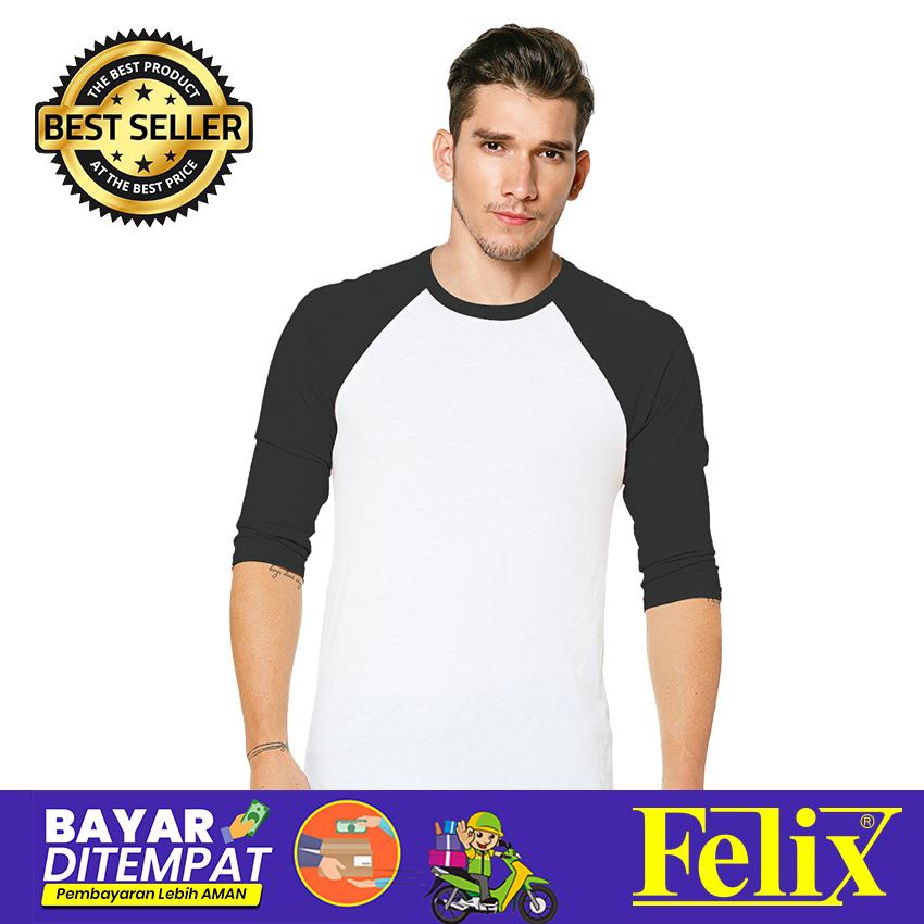 FELIX Kaos Raglan Polos Pria Premium Hitam Lengan Pendek O-Neck Combed 30s Premium Distro /Baju Kaos Distro Kaos Raglan Pria / Kaos T Shirt Raglan Cowok dewasa / Raglan 3/4 Putih - Tangan Warna Kombinasi / Kaos Keren Terbaru / Kaos Atasan cowok / Casual