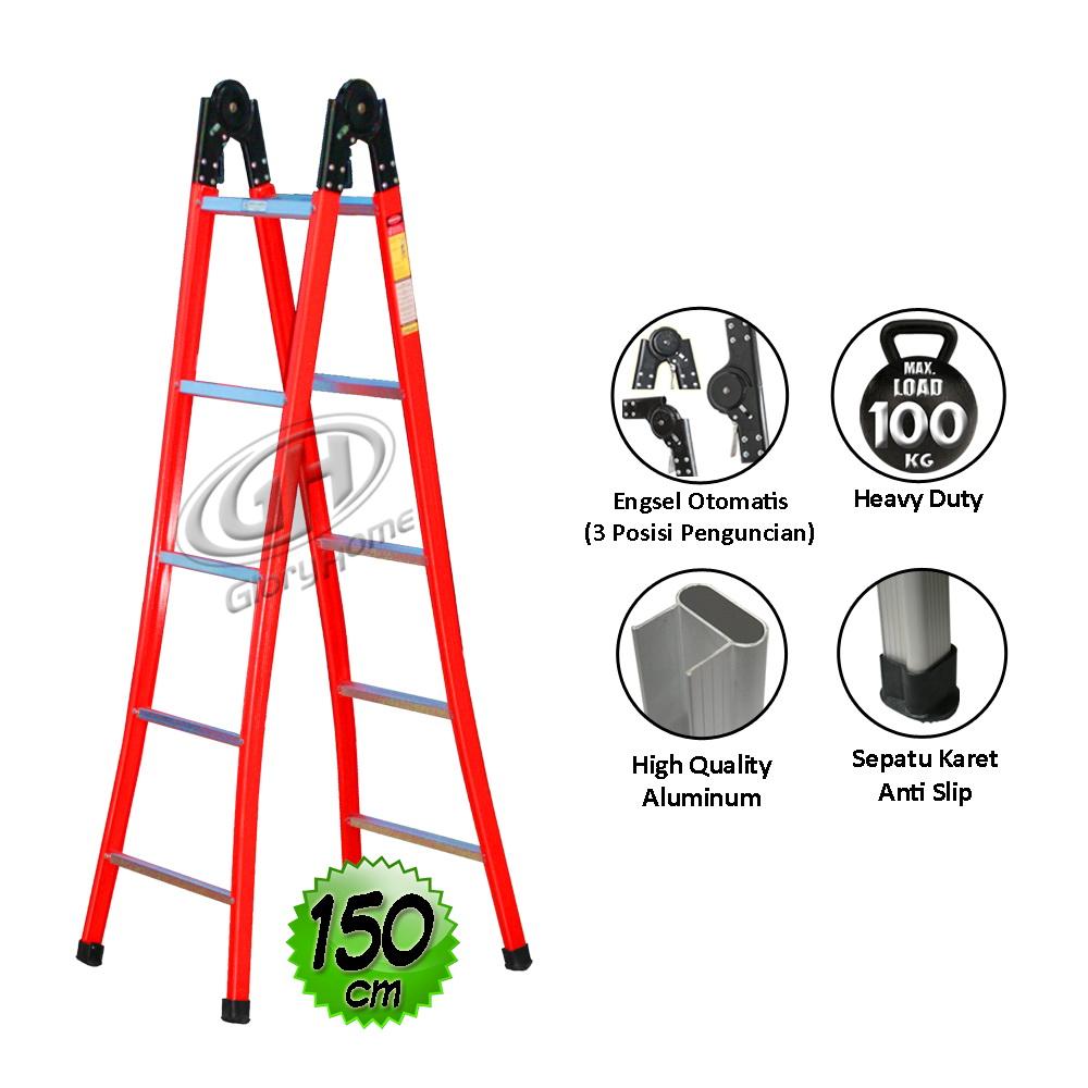 Glory Home Tangga Aluminium Lipat Engsel Otomatis 150 cm - Gratis Pengiriman JABODETABEK
