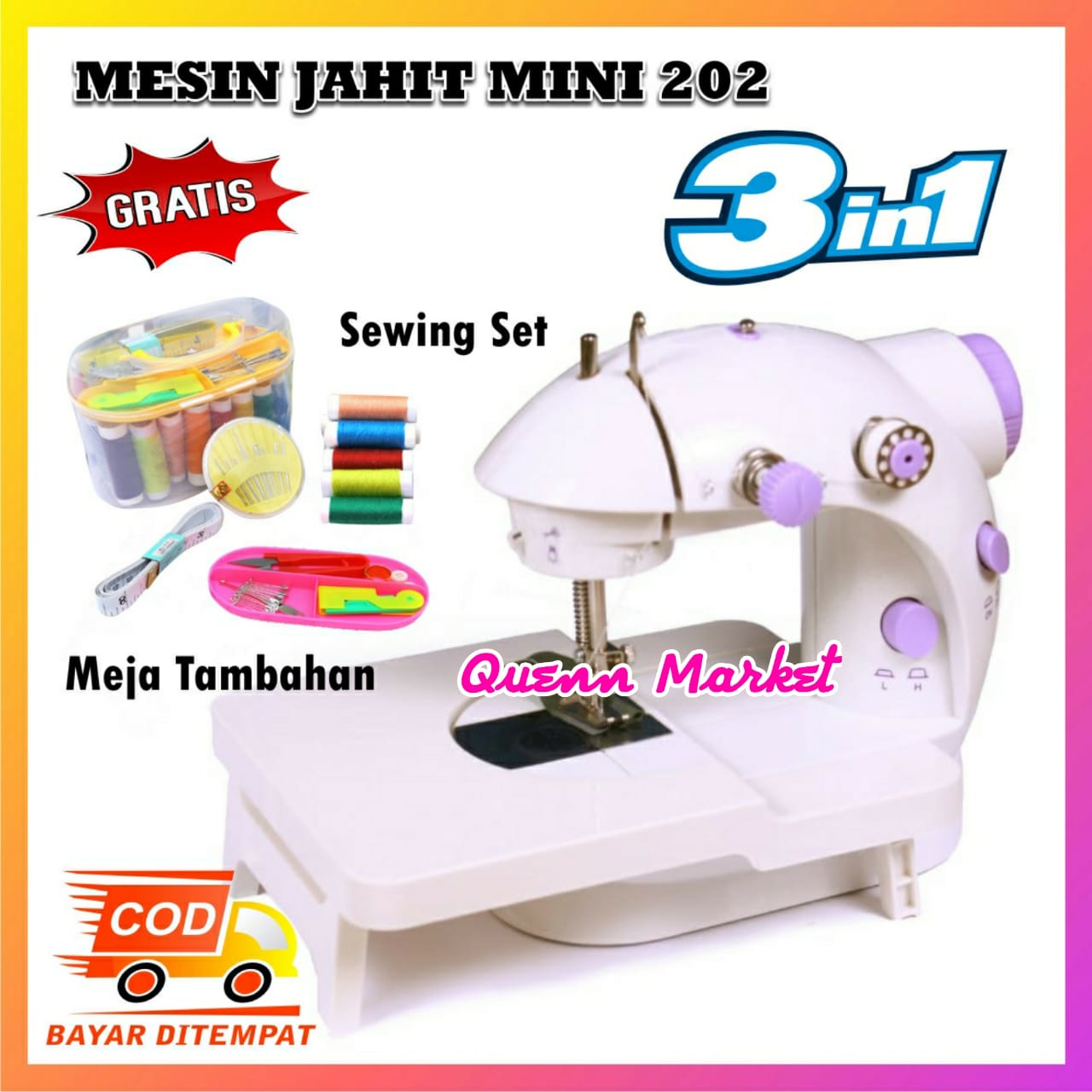 Paket Hemat 3 In 1 Mesin Jahit Mini Portable 202 Meja Tambahan Set Alat Jahit Mini Warna Acak Lazada Indonesia