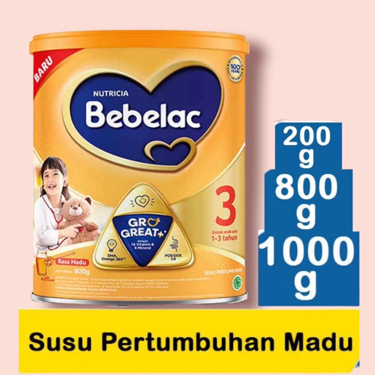 Bebelac 3 Madu Susu Pertumbuhan Bubuk [ 200g/ 800g/ 1000g] - Susu ...