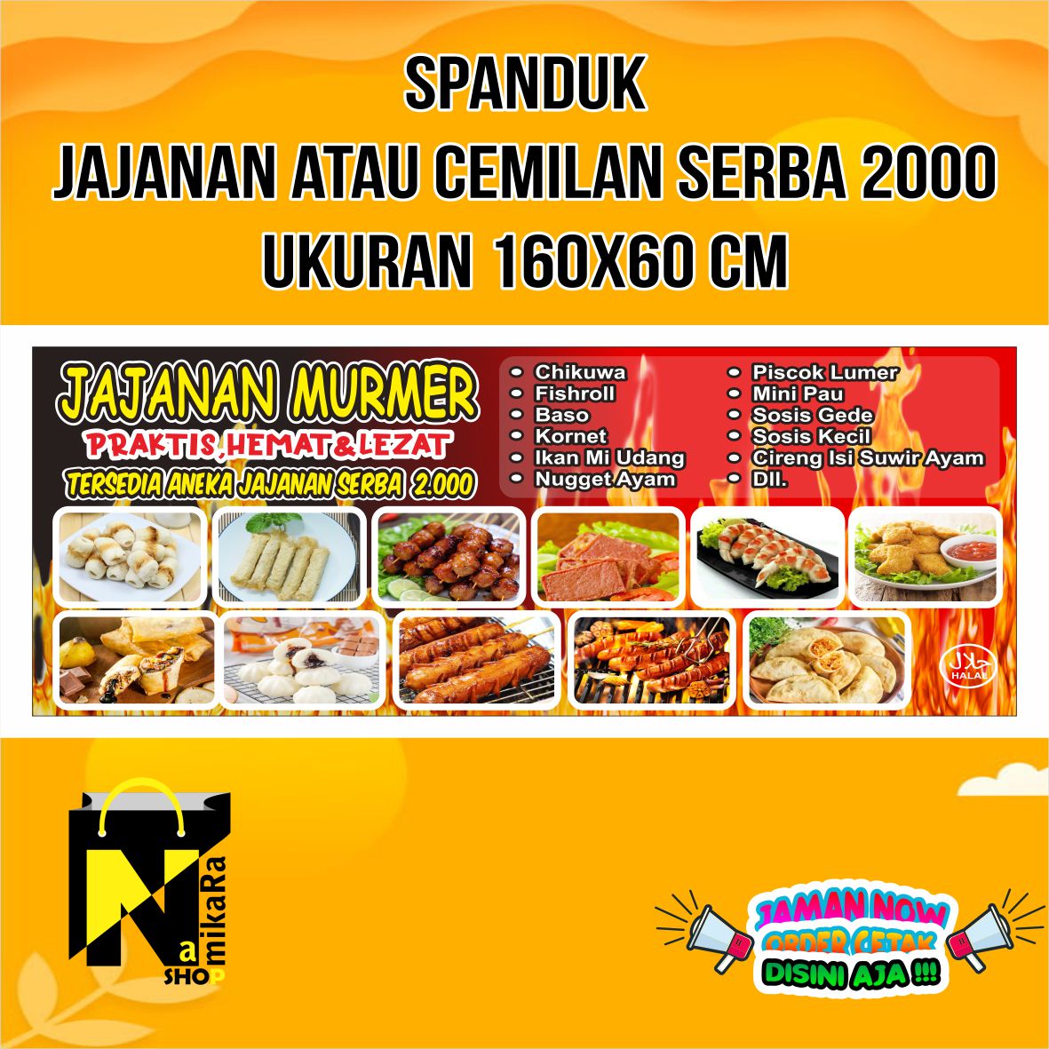 Spanduk Banner Backdrop Jajanan Serba 2000 Frozen Food Banner Jajanan