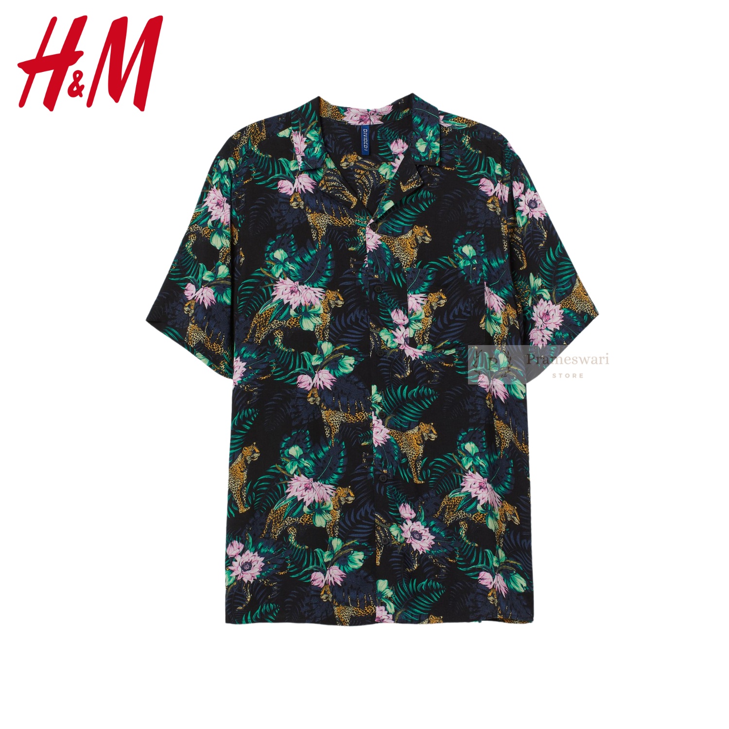 H&M Divided Patterned Resort Shirt Viscose Black Leopard Kemeja