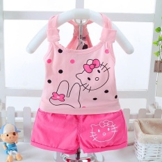 0-1-2-3 Tahun Bayi Perempuan Musim Panas Suits Bow Cat Kitty Girl Musim Panas Dua -piece Rompi Harness Pakaian Bayi Pakaian Anak-anak Tinggi 80 Cm-110 Cm (Rose) -Intl