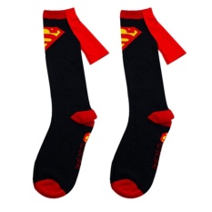 1 Pair Kaos Kaki untuk Pria Bahan Katun Kaos Kaki Gambar Superhero Superman + Batman Panjang Berumbai Warna Hitam Superman-Internasional