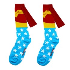 1 Pair Kaos Kaki untuk Pria Bahan Katun Kaos Kaki Gambar Superhero Superman + Batman Panjang Berumbai Seri Wonder Woman-Intl