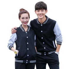 1 Pc Lengan Panjang Bisbol Mantel Pakaian Luar Jaket Coat untuk Pasangan Kekasih Jacket Tops (Hitam)-Intl
