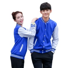 1 Pc Lengan Panjang Bisbol Mantel Pakaian Luar Jaket Coat untuk Pasangan Kekasih Jacket Tops (Biru)-Intl