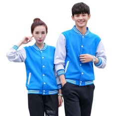 1 Pc Lengan Panjang Bisbol Mantel Pakaian Luar Jaket Coat untuk Pasangan Kekasih Jacket Tops (Sky Blue)-Intl