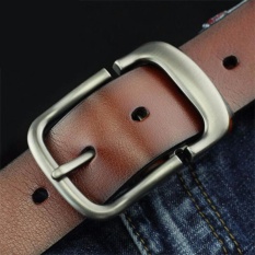 100% Cowok Pria Asli Kulit Sabuk Tali Merek Pria Pin Buckle Fancy Retro Jeans (0075-Brown) -Intl
