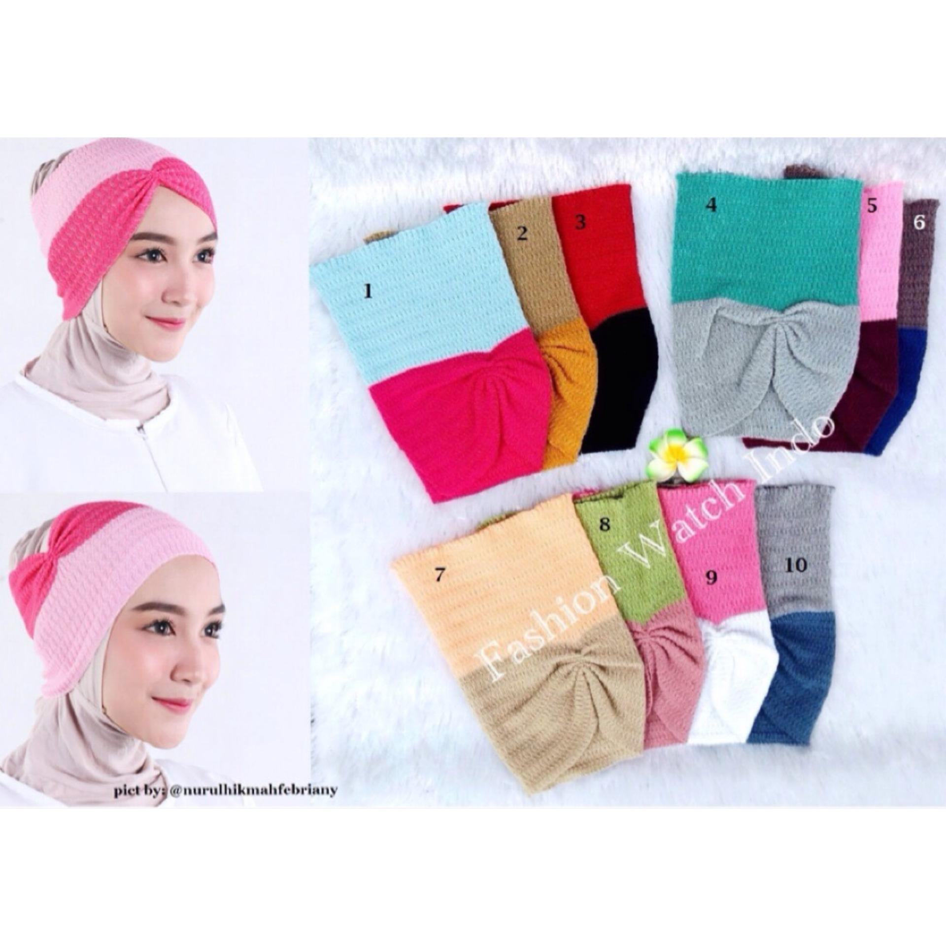 10pcs Bandana Ciput Rajut Kerut Dua Warna Bisa Bolak Balik