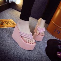 Sandal Jepit Musim Panas Folder Tarik 11 Cm Perempuan Hak Super Tinggi Non-slip (Merah Muda Warna)