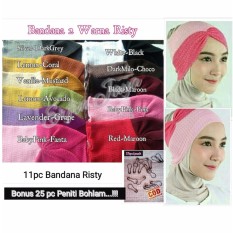 11pcs Bandana Ciput Rajut Risty Kerut Dua Warna Bonus PENITI BOHLAM 25 pc