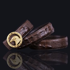 120 Cm (± 5 Cm) Pria Top Grade Lapisan Pertama Kulit Sapi Crocodile Grain Sabuk Eagle Buckle MBTHA034-2 Kopi