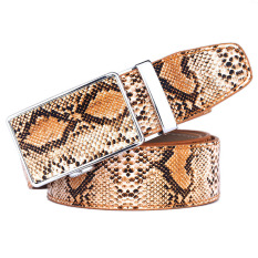 120 Cm (± 5 Cm) Pria Top Grade Sapi Lapisan Pertama Kulit Ular Butir Belt Automatic Buckle MBTHA31-2 Brown