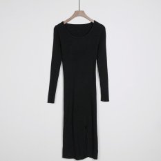 1301 Korea Musim Semi Split Gaun Panjang Rajutan sweater Merajut Little Black Wanita Dukungan Yang Generasi-Intl