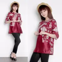 168 Collection Atasan Blouse Selena Kemeja Batik Wanita - Merah