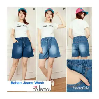 168 Collection Celana Pendek Michie Jeans Pant-Biru Muda