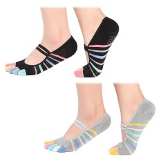 2 Pasang Kaos Wanita Kaus Kaki Yoga Pilates 5 Jari-jari Kaki Potongan Rendah Pegangan Anti Slip Kaus Kaki untuk Menari Balet Latihan Kebugaran Sport-Intl
