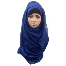 2 Pcs Wanita Muslim Islam Selendang Bungkus Headscarf Panjang Lembut Jilbab Maxi Voile Scarf (biru)