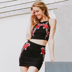 2 Pcs Atasan Wanita Fashion Sleeveless Floral Pola Desain Ladies Tank Batik-Hitam