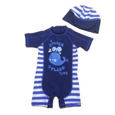 2 Pcs/set Anak-anak Anak Laki-laki Lucu Kartun Ikan Paus Baju Renang Satu Kepingan Baju Renang + Topi 1-6 Y-Internasional