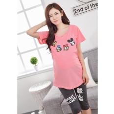 2 Piece Set Katun Rajutan Wanita Hamil Piyama Menyusui Pakaian Pink-Intl