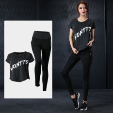 2 Piece Wanita 'S Olahraga Set Kemeja Lengan Pendek dan Panci untuk Gimnasium/Yoga/Kebugaran/Kerja/ lari (Hitam) -Internasional