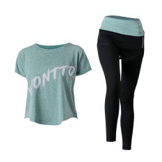 2 Piece Wanita 'S Olahraga Set Kemeja Lengan Pendek dan Panci untuk Gimnasium/Yoga/Kebugaran/Kerja/ lari (Hijau) -Internasional