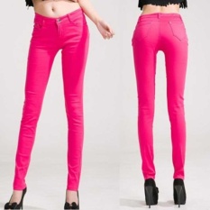20 Warna Kapas Denim Celana Pensil Peregangan Womens Jeans SkinnyJeans Ukuran 29-31-Rose Merah-Intl
