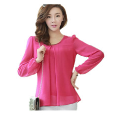 2015 Spring Baru Korea Menumbuhkan Kode Besar Kualitas Keren Chiffon Shirt Dress Shirt Shirt Grosir (Hotpink)