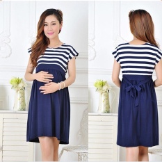 2015 Wanita Bersalin Baju Kasual Hamil Pakaian Katun Gaun Bergaris Bu/XL-Intl