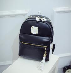 2016 Musim Gugur Baru Tas Wanita Rivet Kulit PU Berkualitas Shoulder Bag Versi Korea dari Casual Fringed Sekolah Ransel Kapasitas Besar -Intl