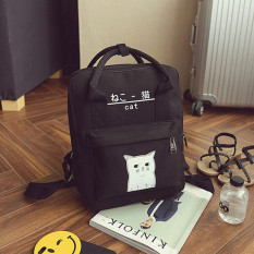2016 Fashion Siswa Ransel Kanvas Cat School Bags Unisex Siswa Tas Flash Shoulder Backpack Siswa Handbag (Hitam) -Intl