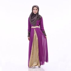 2016 Desain Baru Musim Panas Malaysia Muslimah Memakai Chiffon Womendress (Ungu)-Intl