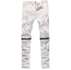 2016 jeans Pria Kurus Putih jeans Robek For Men Fashion Lepas Pelangsing Cocok Pengendara Sepeda Motor jeans Denim Celana Olahraga Pinggul Naik Sepeda Motor