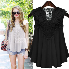 2016 Kemeja Musim Panas Wanita Putih Crochet Renda Sifon Blus Kasual Longgar Blusas Ukuran Lebih Atasan Wanita M-5XL-Intl