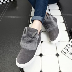 2017 Musim Gugur dan Musim Dingin Jual Panas Musik Berkat Bot Wanita Rabbit Ears Mewah Sepatu Sarung Tangan Sarung Tangan Lazy Sepatu Pendek Sepatu kasual Wanita Sepanjang Bot Grey-Internasional