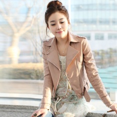 2017 Musim Gugur Korea Versi Siswa Pink Kulit Wanita Bagian Pendek Slim Apakah Tipis PU Lokomotif Jaket Kulit-Pink- INTL