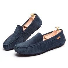 2017 Casual Suede Kulit Asli Loafers Pria Flats Moccasins Man Slip-On Loafers Sepatu Fashion Huarache Sepatu-501 -359 (Biru) -Intl